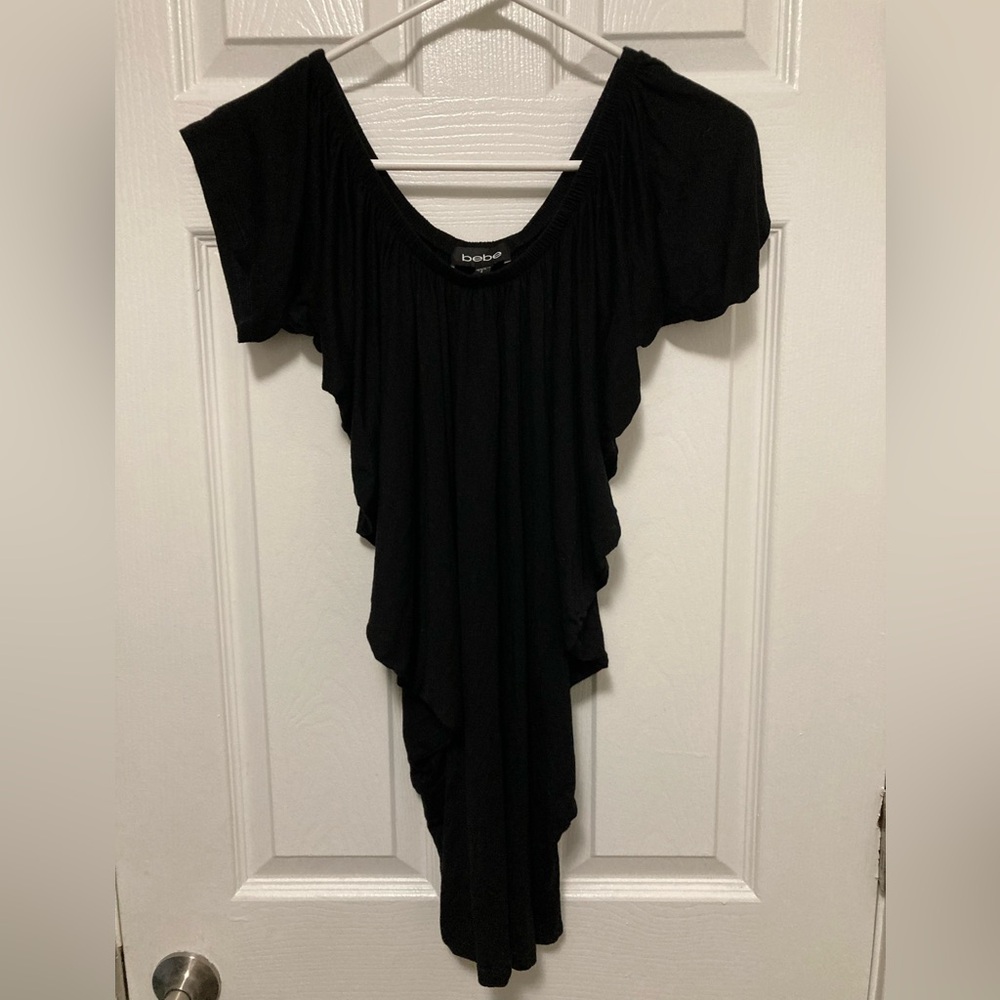 *Bebe Black Pleated Ruched Y2K Batwing Sleeve Blouse Top #IR